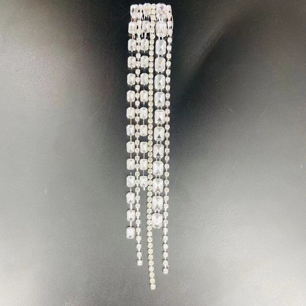 Aveuri Luxury Big Square Crystal Hair Comb Clip Hair Chain Hair Accesories For Women Rhinestone Head Chain Bridal Wedding Headband Jewe