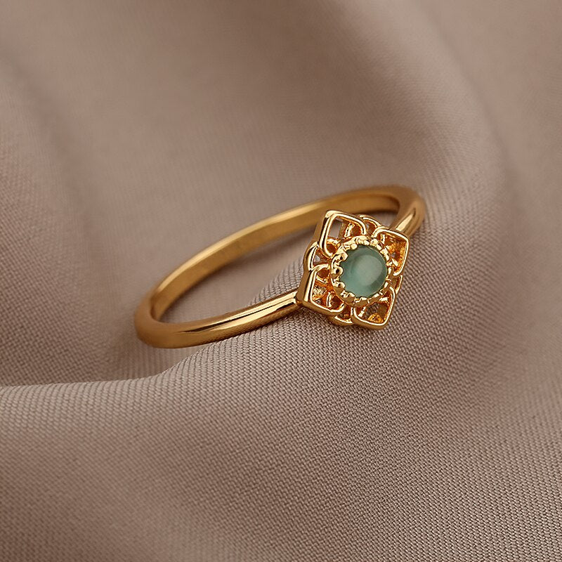 Sun Opal Ring For Women Gold Stainless Steel Crown Rings Cat Opal Two Colors Accessories Jewelry Best Gift mom Bijoux Femme