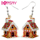 Christmas Gift Bonsny Acrylic Christmas Anime Colorful House Earrings Drop Dangle Jewelry For Girl Women Teen Kid Festival Party Gift Accessory