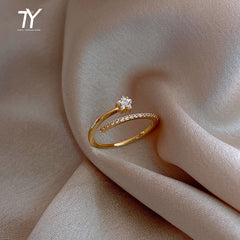 Christmas Gift Minimalist Exquisite Zircon Gold Star Opening Rings For Woman Fashion Korean Jewelry Luxury Wedding Party Unusual Girl's Rings