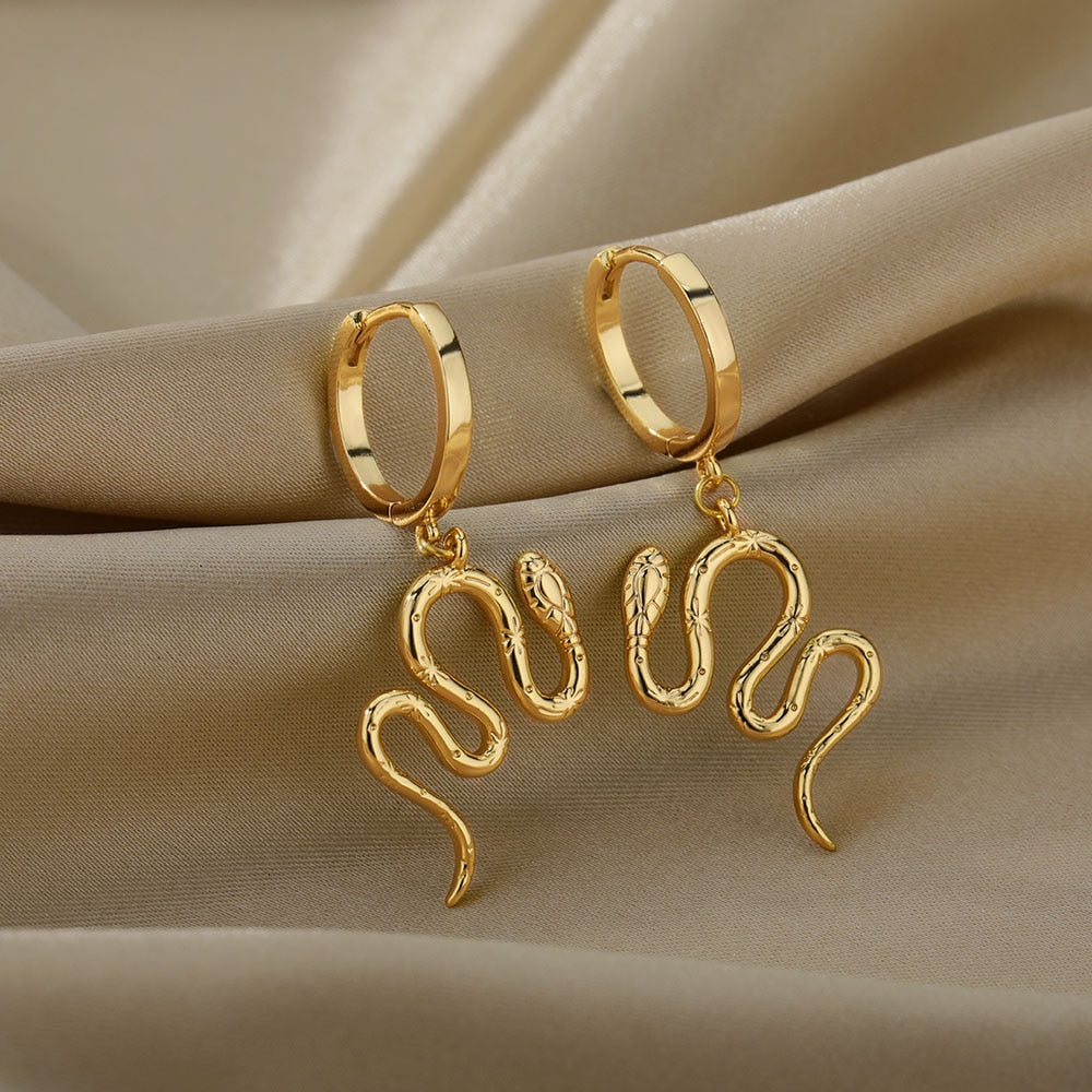 Snake Earrings For Women Stainless Steel Drop Snake Earring Fashion Rock Animal Bohemian Accessories Jewelry Gift Bijoux Femme
