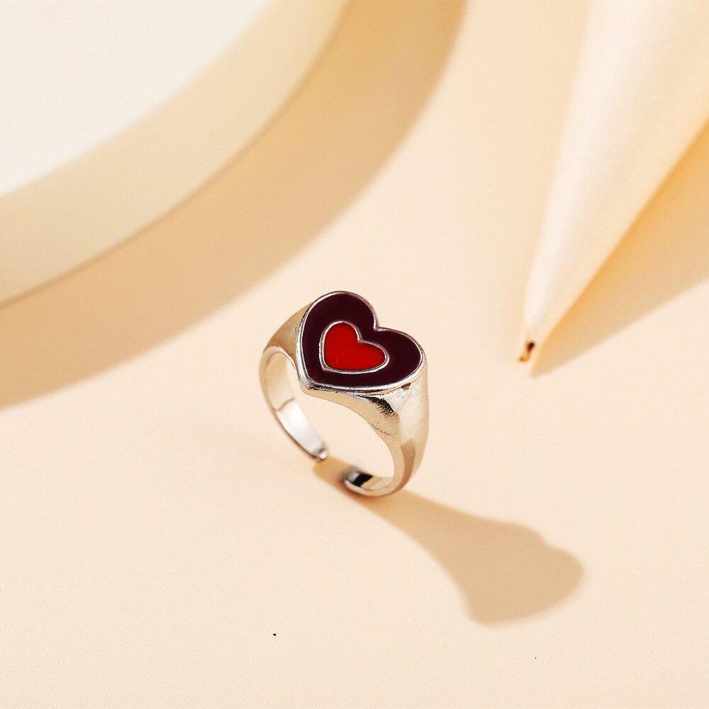 Love Heart Print Rings for Women Girl