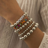 AVEURi 2023 Bohemian Multilayer Letters Heart Beads Bracelets Women Fashion Handmade Imitation Pearls Strand Bracelet Bangle Jewelry