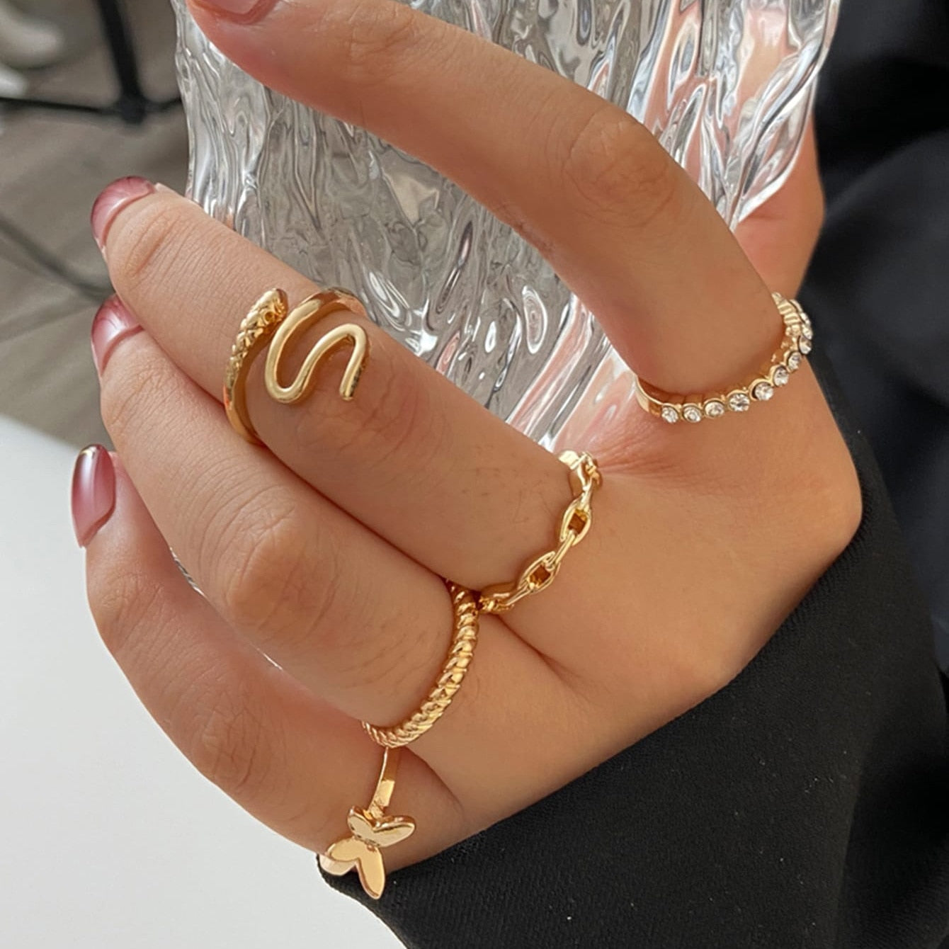 LATS Bohemian Gold Chain Rings Set For Women Fashion Boho Coin Snake Moon Star Rings Party 2023 Female Trend Jewelry Gifts