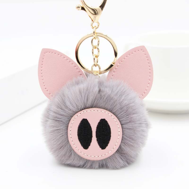 Aveuri Cute Women's Piggy Fur Ball Keychain Cartoon Pig Fur Pom Pom Keychain Bag Purse Car Key Holder Fluffy Keyring Pendant Llaveros