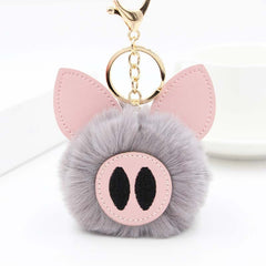 Aveuri Cute Women's Piggy Fur Ball Keychain Cartoon Pig Fur Pom Pom Keychain Bag Purse Car Key Holder Fluffy Keyring Pendant Llaveros