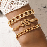 Tocona 3pcs/set Punk Snake Thick Chain Bracelets for Women New Trendy Gold Alloy Metal Adjustable Jewelry Accessories 19593