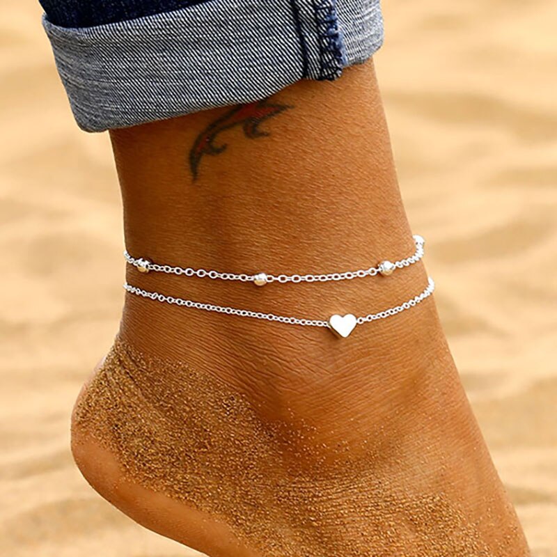 Aveuri New Fashion Simple Heart Female Anklets Foot Jewelry Leg New Anklets On Foot Ankle Bracelets For Women Leg Chain Gifts