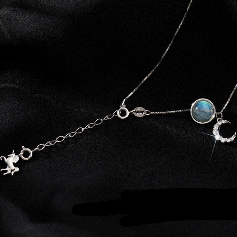 Christmas Gift Moonstone Round Bead Tassel Unicorn Moon Charm Necklaces & Pendants For Women Party Choker dz654