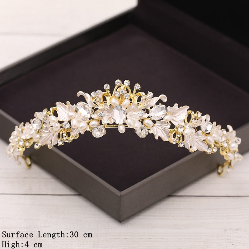 Aveuri Bridal Crown Golden Wedding Hair Accessories Rhinestone Bride Wedding Tiaras and Crowns Headpiece Diadema Hair Ornament