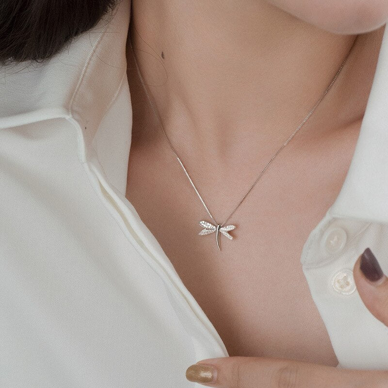 Christmas Gift alloy Box Chain Crtsral Dragonfly Charm Necklaces Pendants Choker Statement Necklace For Women Party Jewelry dz112