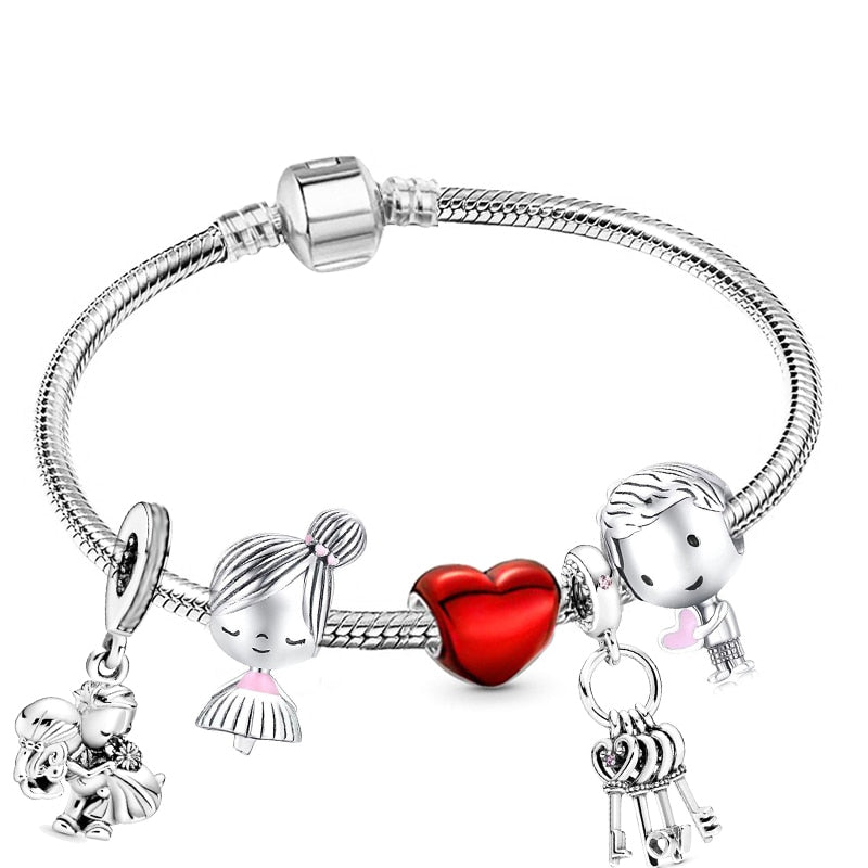 Christmas Gift Trendy Romantic 2023 Silver Color Charm Bracelet With Happy Family Strand Brand Bracelet For Women DIY Jewelry Making