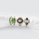 Aveuri 2023 New Korea 8Pcs/Set Vintage Colorful Stone Metallic Chain Trendy Geometry Hit Rings Set For Women Girls Jewelry