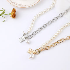 Fashion Geometric Chain Pendant Necklace for Women Girls Vintage Pearl Choker Necklaces Jewelry Statement Accessories Collier