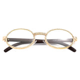 Aveuri Fashion Small Round Diamond Sunglasses Men New Luxury Transparent Clear Lens Women Oval Crystal Wood Glasses Rhinestone oculos