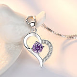 Christmas Gift alloy New Woman Fashion Jewelry High Quality Purple Zircon Heart Pendant Necklace Length 45CM