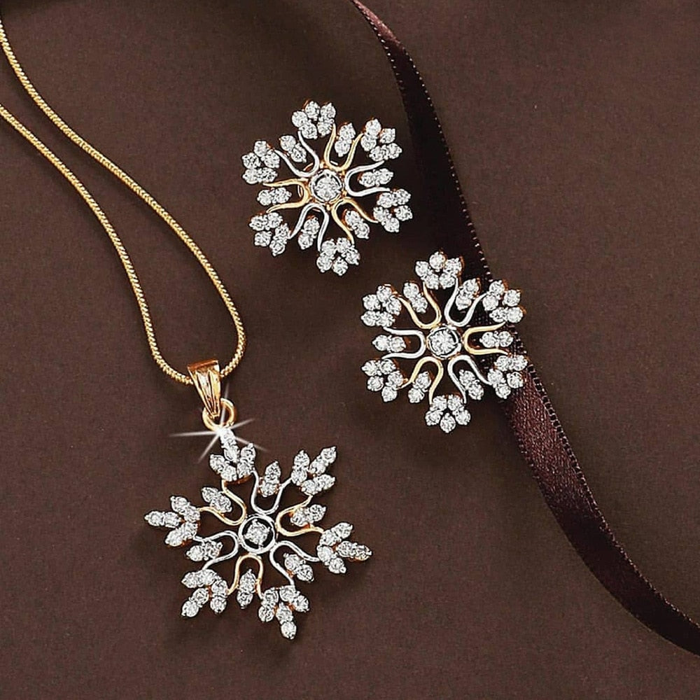 Christmas Gift 3 Pcs/set Snowflake Necklace Earrings Christmas Luxury Jewelry Set Accessories Christmas Valentine's Party Gifts 2023 New