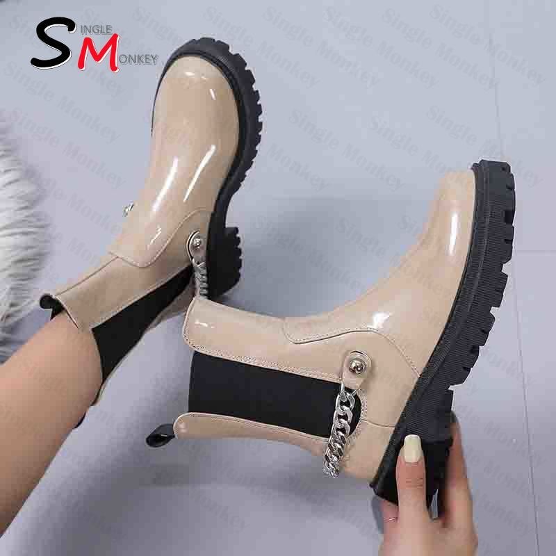 Christmas Gift Winter Mid Heels Ankle Platform Women Shoes 2021 New Goth Motorcycle Gladiator Boots Chunky Casual Designer Female Chelsea Botas