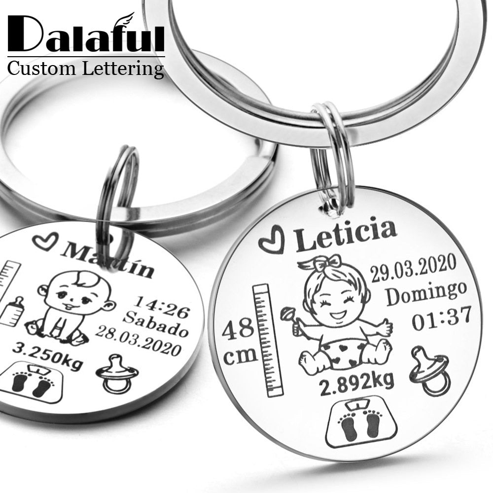 Christmas Gift Lovely Personalized Baby Boys Girls Keychain  Name Birth Weight Height For Newborn Commemorate New Mom Dad Gift Keyring P026_C