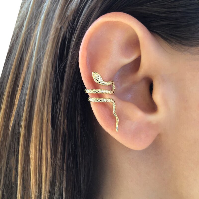 AVEURI High Quality Minimal Gold Color Vintage Design 1piece Single Cute Snake Ear Cuff Earring For Women No Piercing Clip On Earrings