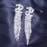 Aveuri Elegant Rhinestone $ Tassel Earrings Love Heart Drop Earrings For Women Luxury Crystal Heart Dangle Earrings Wedding Jewelry