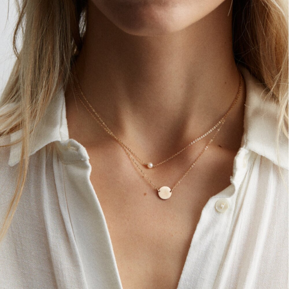 Aveuri 2023 New Classic Gold/Silver Color Necklace Simple Imitation bead Pendant Choker Necklace Chain Necklaces For Women Gift