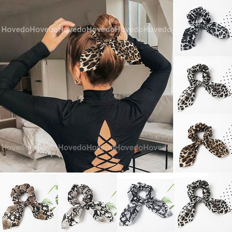 Aveuri Back to school Fashion Leopard Bowknot Elastic Hair Bands For Women Girls Scrunchies Headband Chic Hair Ties Ponytail Holder Hair Accessories
