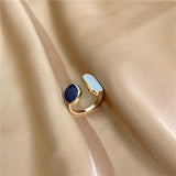 Aveuri Korea Fashion Temperament Simple Opening Ring Women's Jewelry Retro Square Blue Oil Dripping Ring Gift