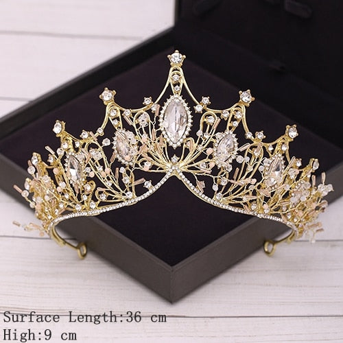 Aveuri Bridal Crown Golden Wedding Hair Accessories Rhinestone Bride Wedding Tiaras and Crowns Headpiece Diadema Hair Ornament