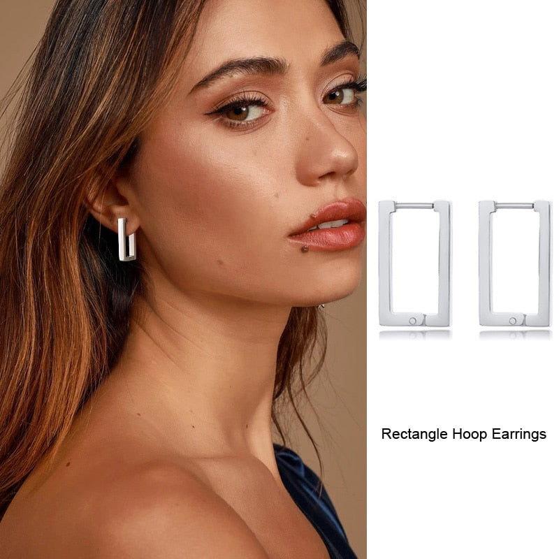 Minimalist Square Hoop Earring for Women Girls Ear Huggie Rectangle Hoops Dangle Stainless Steel Not Allergic