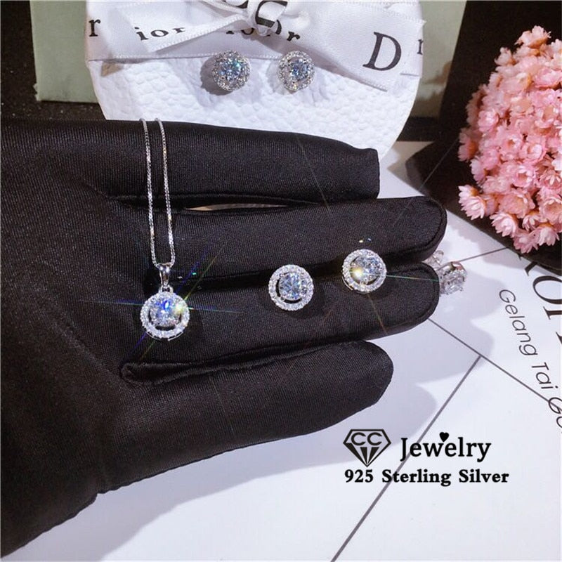 Christmas GiftJewelry Sets For Women Necklaces Pendants Stud Earrings Cubic Zirconia Bridal Wedding Engagement Accessory CCAS229
