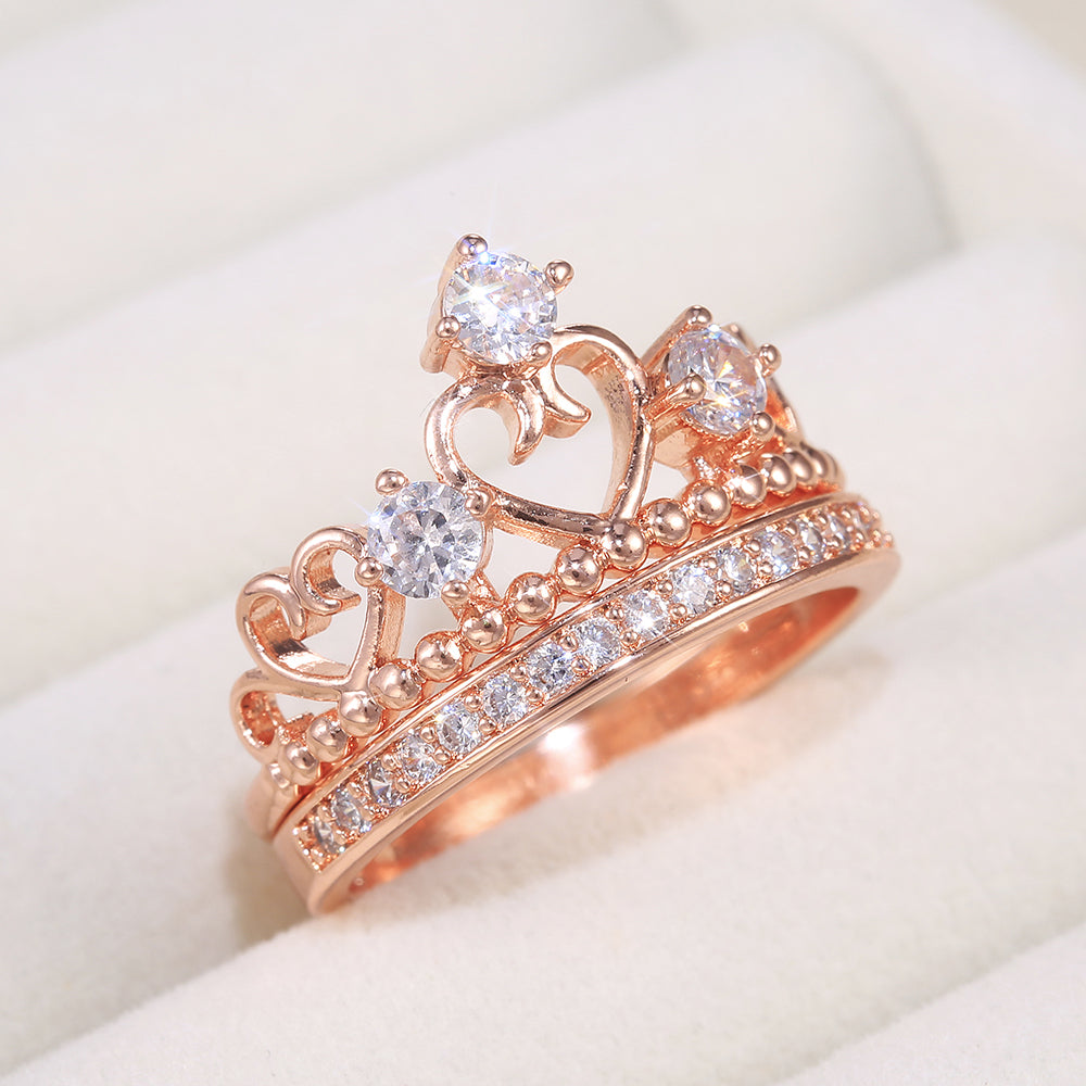 Aveuri Elegant Crown Bridal Sets Women Rings Wedding Engagement Ring for Queen Dazzling Crystal Zircon Female Trendy Jewelry Hot