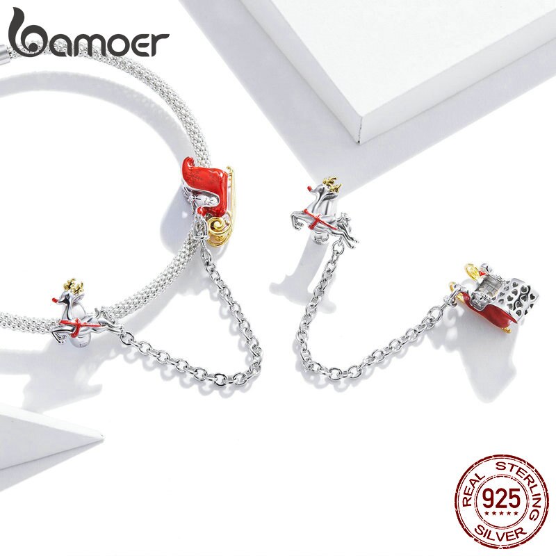 Silver Christmas Gift Car Safety Chain Charm Original Silver Bracelet Charms with Silicone Stopper SCC1667