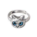 Aveuri Cute Adjustable Ring Cat Head Blue Zircon Rings Accessories For Women Decorations Women's Jewelry Gift