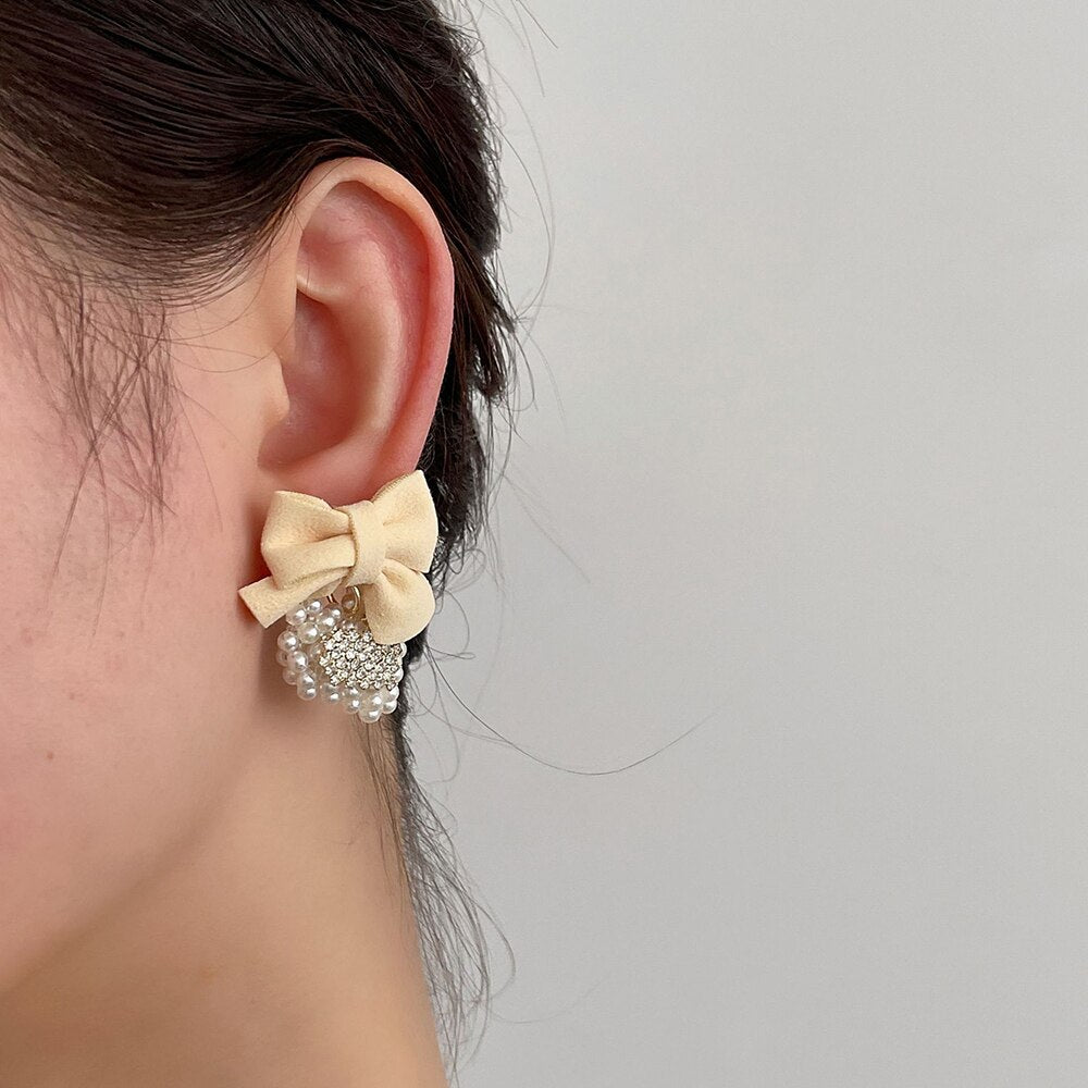 Aveuri Fall Winter Women's Earrings Korean Velvet Fabric Zircon Earrings Fashion Vintage Jewelry Party Pearl Accessories Gift Brincos