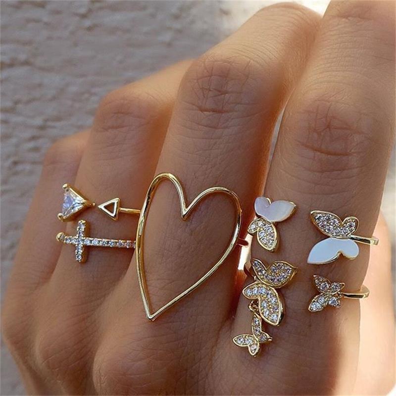 LATS Bohemian Gold Chain Rings Set For Women Fashion Boho Coin Snake Moon Star Rings Party 2023 Female Trend Jewelry Gifts