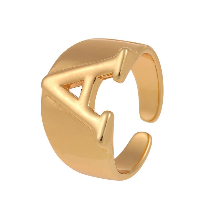 Letter Ring Women 2023 New Vintage Simple Adjustable Gold Color Hollow Opening Finger Ring For Women Jewelry Gift