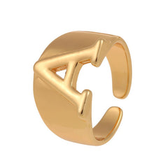 Letter Ring Women 2023 New Vintage Simple Adjustable Gold Color Hollow Opening Finger Ring For Women Jewelry Gift