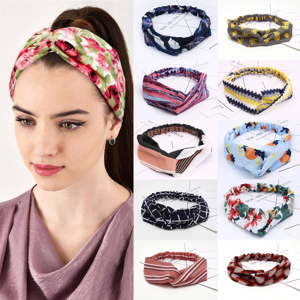 Aveuri 2022 Multiple Colour Hair Tie For Women Cross Top Knot Elastic Twisted Knotted Headwrap Chiffon Hairhand Women Headband Accessories F