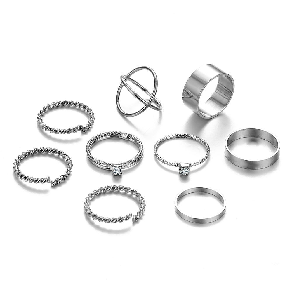 Aveuri Bohemian Vintage Star Knuckle Rings For Women Star Crescent Geometric Female Finger Rings Set Jewelry 2023