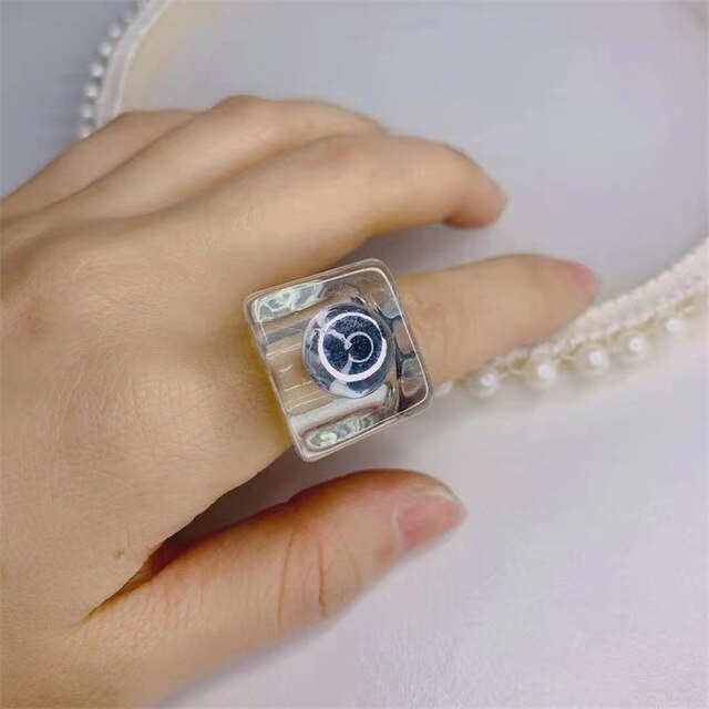 Aveuri 2023 1PC Korea Fashion New Geometric Square Colorful Resin Acrylic Big Rings For Women Chic Rings Jewelry Gifts