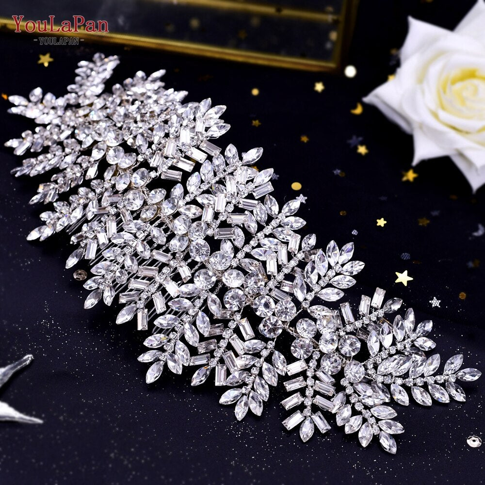 Aveuri HP240 Artificial Wedding Hair Accessories Exquisite Bridal Floral Headbands Wedding Big Crown For Bride Tiara Headwear