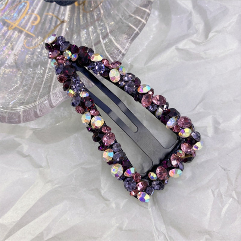 Rhinestone Hair Clip Fashion Hair Accessories Women Seamless Crystal Hollow Water Droplet Square Triangle Hairgrips Hairpin New