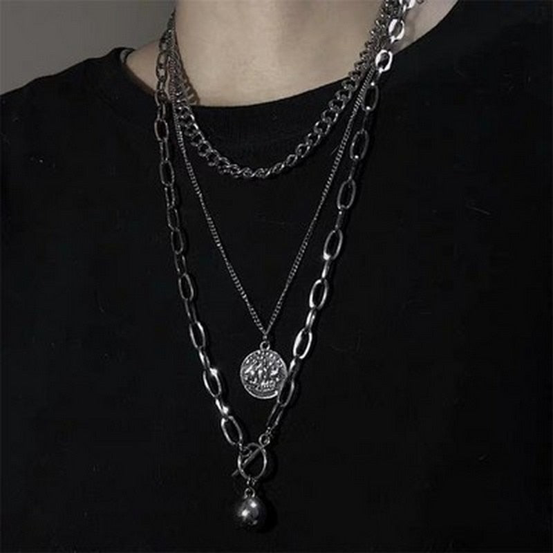 AVEURI  2023 Fashion Unisex Multilayer Hip Hop Long Chain Necklace For Women Men Jewelry Gifts Key Cross Pendant Necklace Accessories