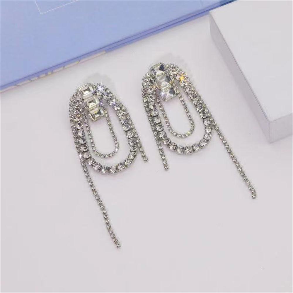 Aveuri 2023 Vintage Green Crystal Chain Tassel Drop Earrings  Jewelry For Women Luxury  Rhinestone Long Dangel Earrings Accessories