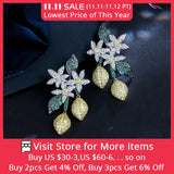 Christmas Gift Unique Design Art Deco Cluster Leaf Long Dangling Drop White Green Cubic Zirconia Earrings for Women Prom Party CZ709