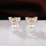 Graduation gift Simple Fashion Imitation Pearl Stud Earrings Girls Gold Color Bow Aesthetic Jewelry Hot Sale Earring for Women Drop Ship
