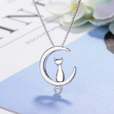 Christmas Gift alloy New Woman Fashion Jewelry High Quality Kitty Moon Retro Simple Pendant Necklace Length 45cm
