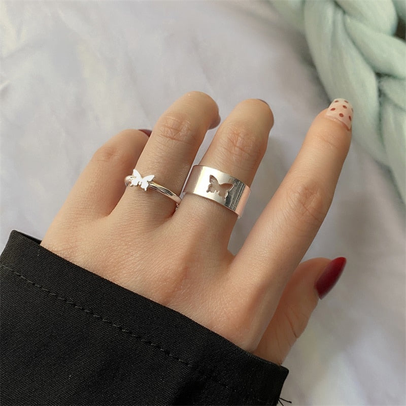 Christmas Gift EN Trendy Gold Butterfly Rings For Women Men Lover Couple Rings Set Friendship Engagement Wedding Open Rings 2024 Jewelry