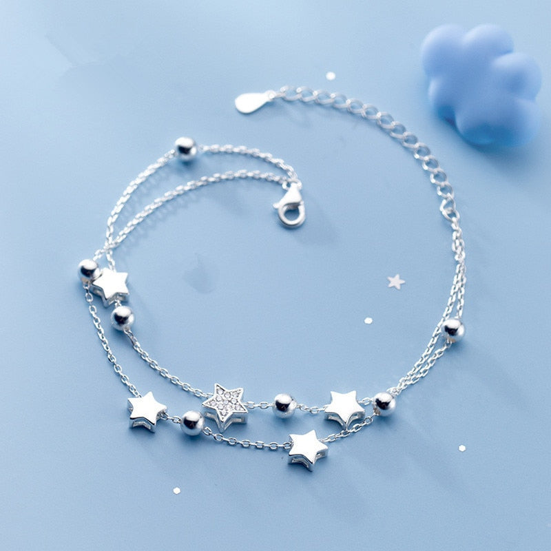 Christmas Gift alloy Double Layer Zircon Star Round Bead Charm Bracelet&Bangle For Women Elegant Jewelry Pulseras sl220